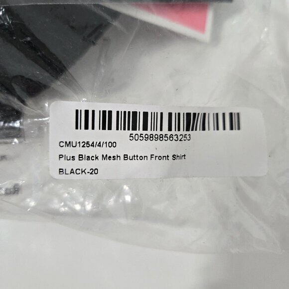 PrettyLittleThing Plus Black Mesh Button Front Shirt - Size UK 20 (US 16) - Picture 5 of 7